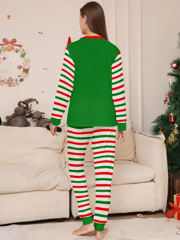 Green And Red Stripe Elf Costume Family Pajamas Holiday Set 2026