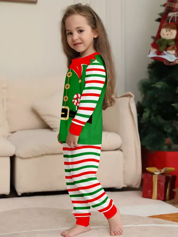 Green And Red Stripe Elf Costume Family Pajamas Holiday Set 2026