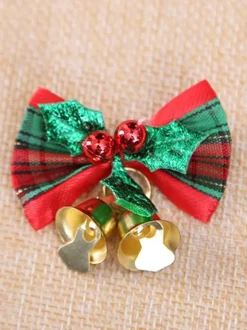 Green Christmas Bell Bowknot Props Polyester Fiber Christmas Holidays Costumes Props