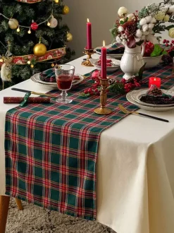 Green Christmas Polyester Fiber Polyester Plaid Christmas Holidays Costumes