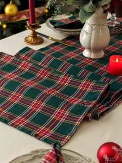 Green Christmas Polyester Fiber Polyester Plaid Christmas Holidays Costumes