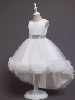 Green Flower Girl Dresses Jewel Neck Sleeveless Bows Tulle Cotton Sequined Kids Party Dresses
