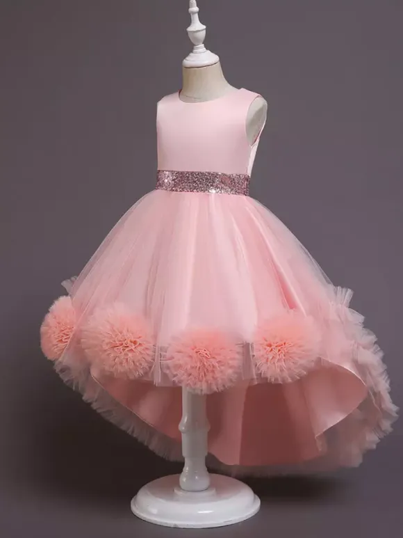 Green Flower Girl Dresses Jewel Neck Sleeveless Bows Tulle Cotton Sequined Kids Party Dresses