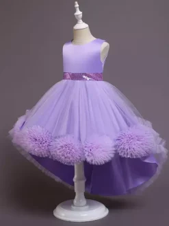 Green Flower Girl Dresses Jewel Neck Sleeveless Bows Tulle Cotton Sequined Kids Party Dresses