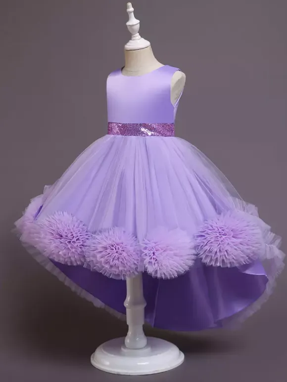 Green Flower Girl Dresses Jewel Neck Sleeveless Bows Tulle Cotton Sequined Kids Party Dresses