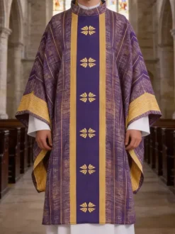 Green Gothic Chasuble Priest Vestment With Embroidered Cross For Church Mass Medieval Retro Liturgical Clergy Apparel