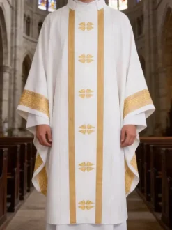 Green Gothic Chasuble Priest Vestment With Embroidered Cross For Church Mass Medieval Retro Liturgical Clergy Apparel