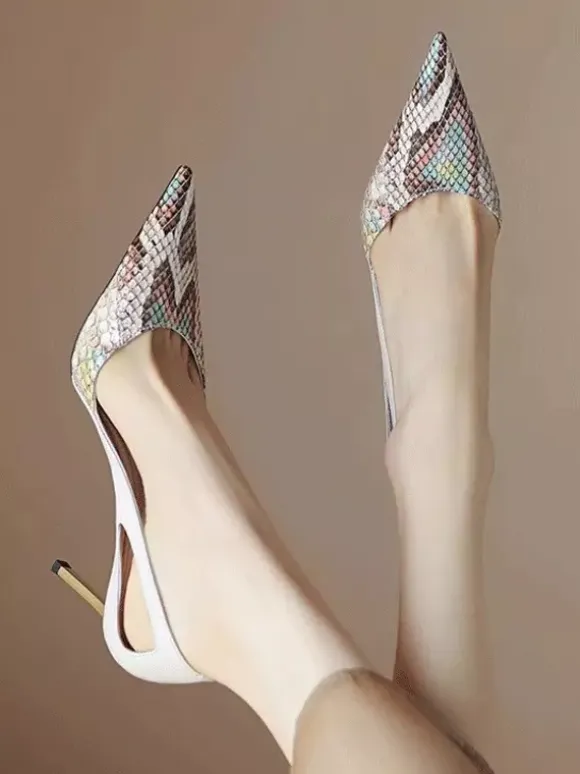 Green High Heel Pumps Pointed Toe Cut Out Slip On Pumps