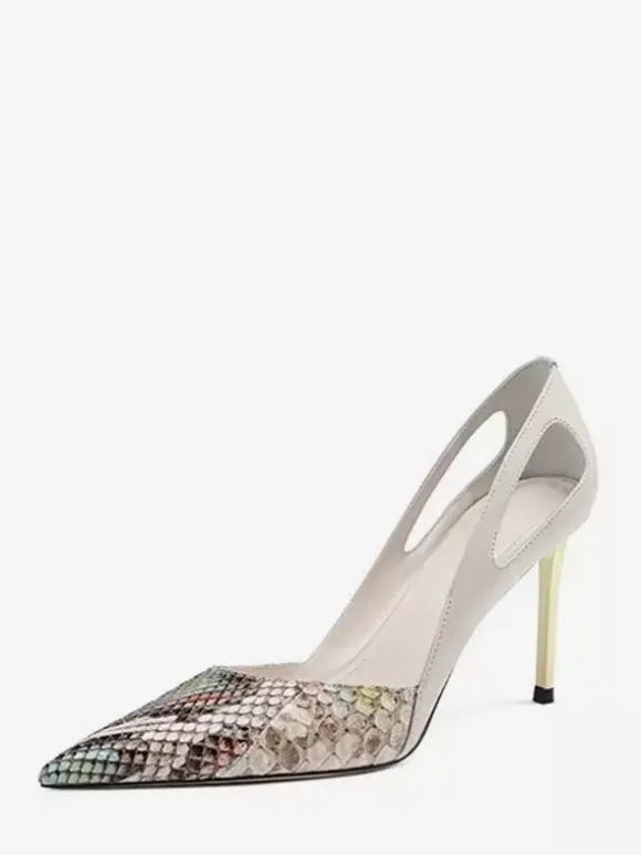 Green High Heel Pumps Pointed Toe Cut Out Slip On Pumps