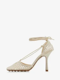 Green Mesh Heels Lace Up Stiletto Heel Sandals Square Toe