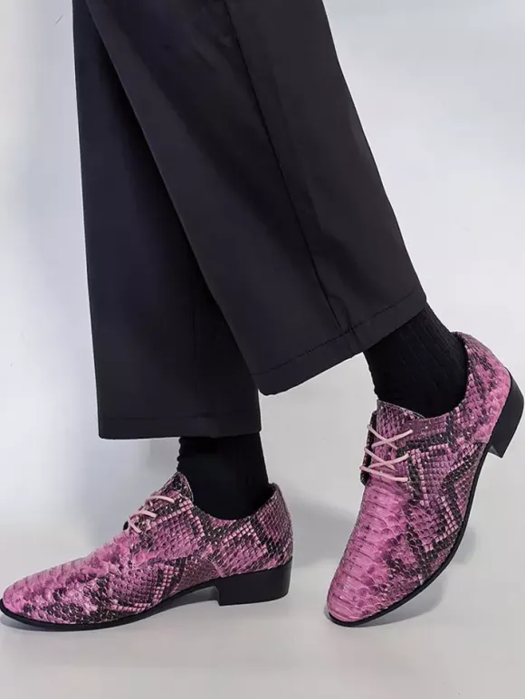 Green Oxford Shoes Snake Pattern Lace Up Casual Shoes