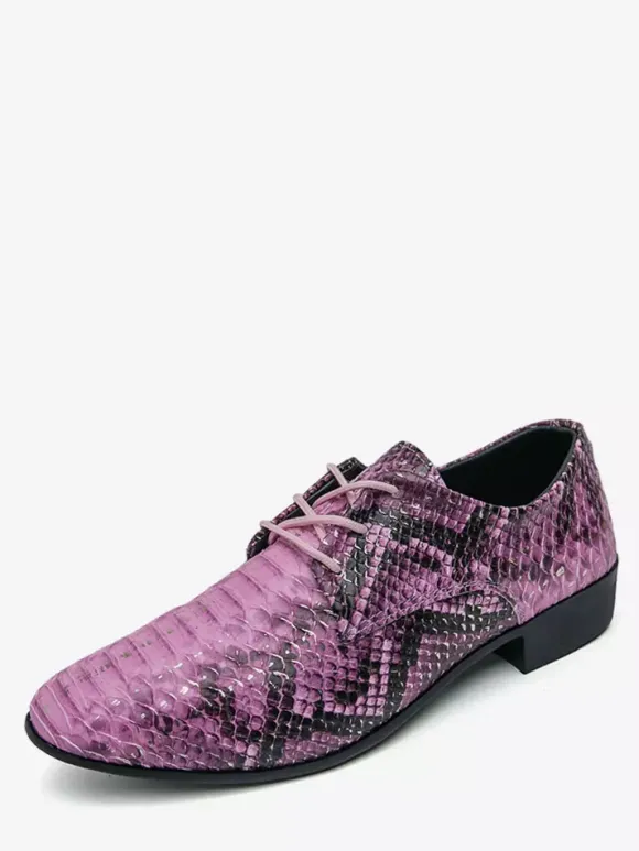 Green Oxford Shoes Snake Pattern Lace Up Casual Shoes