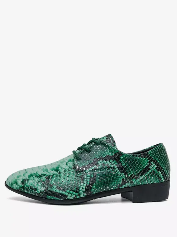 Green Oxford Shoes Snake Pattern Lace Up Casual Shoes
