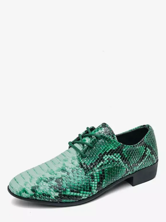 Green Oxford Shoes Snake Pattern Lace Up Casual Shoes