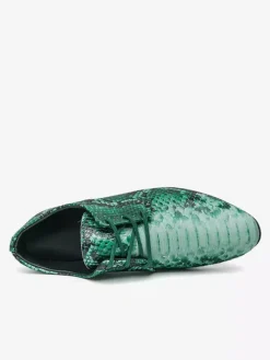 Green Oxford Shoes Snake Pattern Lace Up Casual Shoes