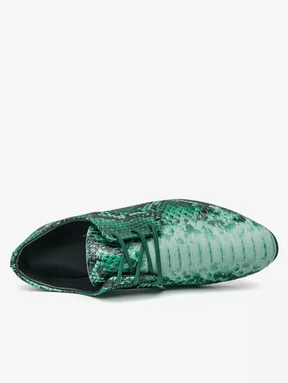 Green Oxford Shoes Snake Pattern Lace Up Casual Shoes