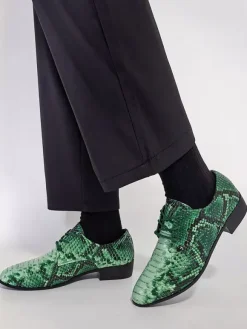 Green Oxford Shoes Snake Pattern Lace Up Casual Shoes