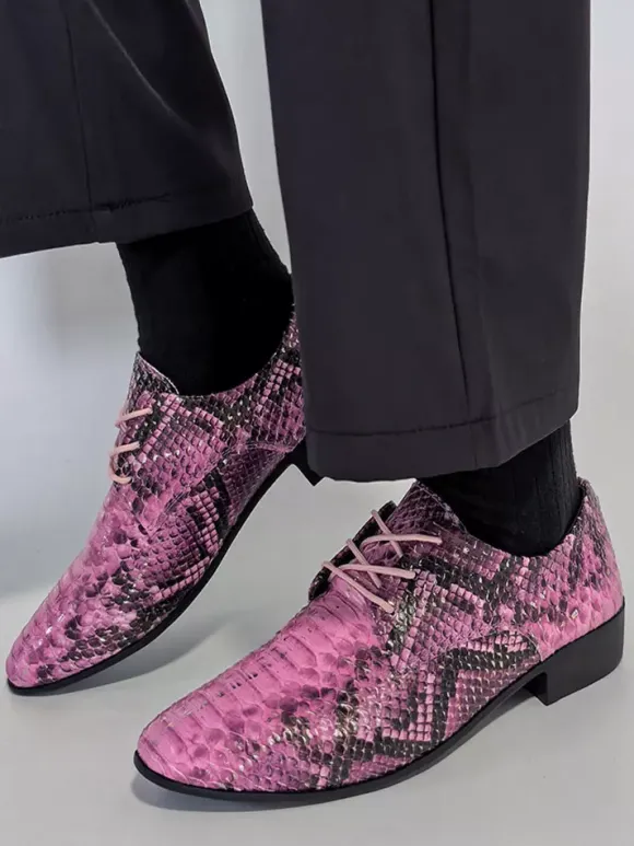 Green Oxford Shoes Snake Pattern Lace Up Casual Shoes