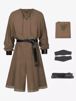 Green 3-Piece Medieval Tunic Set Men's Renaissance Robe With Belt & Bracers Viking Celtic Ranger Costume For Ren Faire