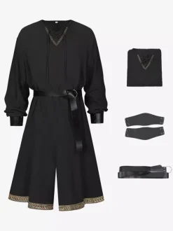 Green 3-Piece Medieval Tunic Set Men's Renaissance Robe With Belt & Bracers Viking Celtic Ranger Costume For Ren Faire