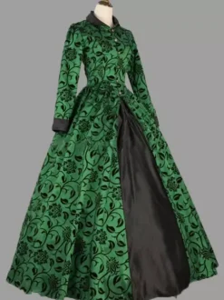 Green Retro Tudor Dress Costumes Women's Floral Print Marie Antoinette Costume Polyester Tunic Dress Retro Party Prom Dress