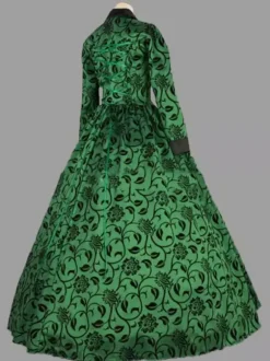 Green Retro Tudor Dress Costumes Women's Floral Print Marie Antoinette Costume Polyester Tunic Dress Retro Party Prom Dress