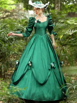 Green Retro Tudor Dress Costumes Polyester Dress Women's Euro-Style Marie Antoinette Costume 18th Century Costume