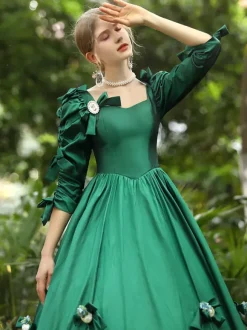 Green Retro Tudor Dress Costumes Polyester Dress Women's Euro-Style Marie Antoinette Costume 18th Century Costume