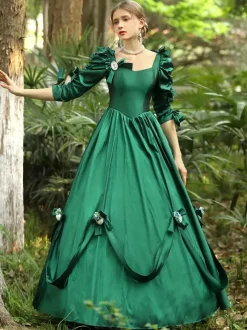 Green Retro Tudor Dress Costumes Polyester Dress Women's Euro-Style Marie Antoinette Costume 18th Century Costume