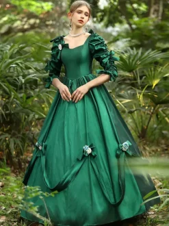 Green Retro Tudor Dress Costumes Polyester Dress Women's Euro-Style Marie Antoinette Costume 18th Century Costume