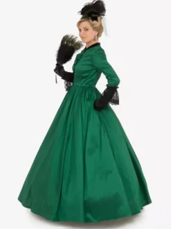 Green Retro Tudor Dress Costumes Women's Lace Polyester Tunic Dress Royal Marie Antoinette Costume 18th Century Costume