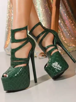 Green Sexy Sandals Platform Peep Toe Stone Pattern High Heel Sandal Shoes