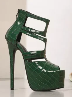 Green Sexy Sandals Platform Peep Toe Stone Pattern High Heel Sandal Shoes