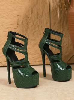 Green Sexy Sandals Platform Peep Toe Stone Pattern High Heel Sandal Shoes