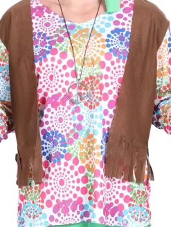 Green vintage Set Hippies Floral Print Long Sleeves Polyester Polyester Fiber Top Retro Costumes For Man