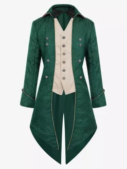 Green Vintage Top Retro Buttons Long Sleeves Retro Costumes For Man Burgundy