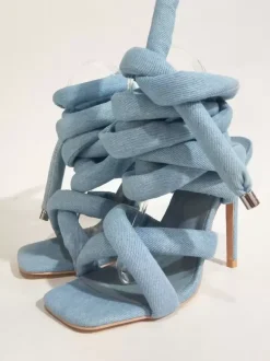 Grey High Heel Sandals Lace Up Gladiator Sandals For Women