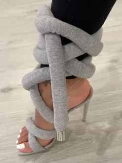 Grey High Heel Sandals Lace Up Gladiator Sandals For Women