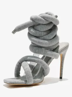 Grey High Heel Sandals Lace Up Gladiator Sandals For Women