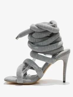 Grey High Heel Sandals Lace Up Gladiator Sandals For Women