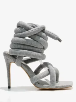 Grey High Heel Sandals Lace Up Gladiator Sandals For Women