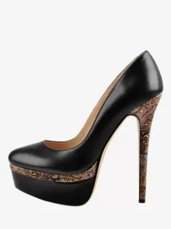Grey Platform Pumps High Heel Round Toe Slip On Dress Shoes