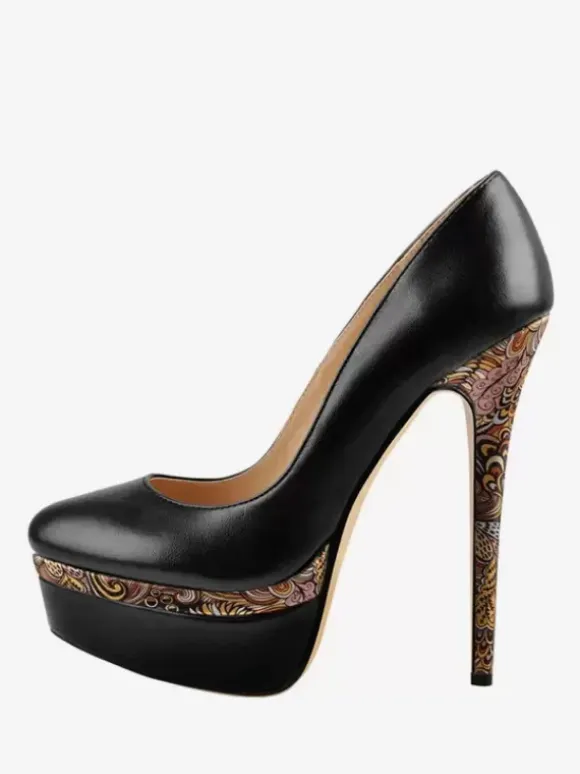 Grey Platform Pumps High Heel Round Toe Slip On Dress Shoes