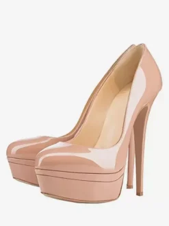 Grey Platform Pumps High Heel Round Toe Slip On Dress Shoes