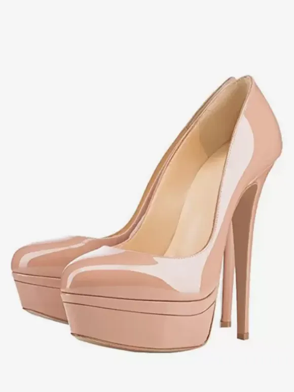 Grey Platform Pumps High Heel Round Toe Slip On Dress Shoes