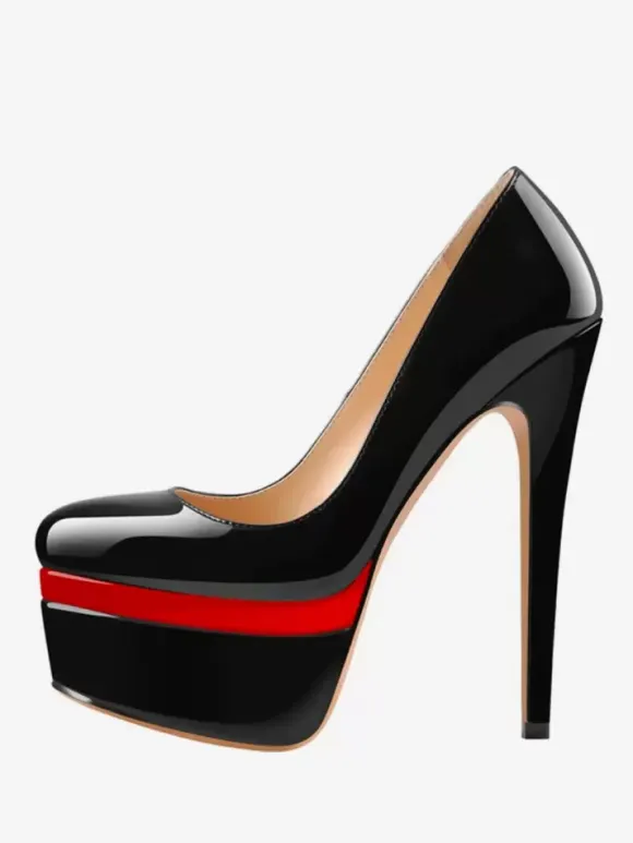 Grey Platform Pumps High Heel Round Toe Slip On Dress Shoes