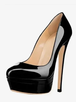 Grey Platform Pumps High Heel Round Toe Slip On Dress Shoes