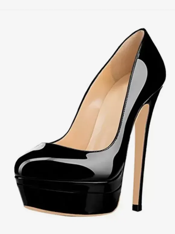Grey Platform Pumps High Heel Round Toe Slip On Dress Shoes