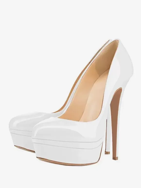 Grey Platform Pumps High Heel Round Toe Slip On Dress Shoes