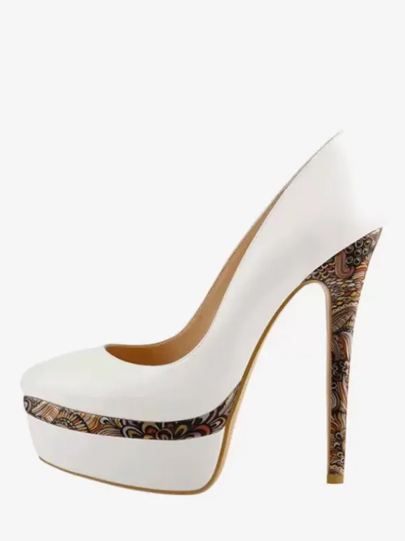 Grey Platform Pumps High Heel Round Toe Slip On Dress Shoes
